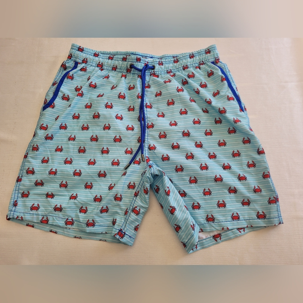 Men's XL Swim Trunks Teal with Crabs All-Over Print Drawstring by Mr. Swim